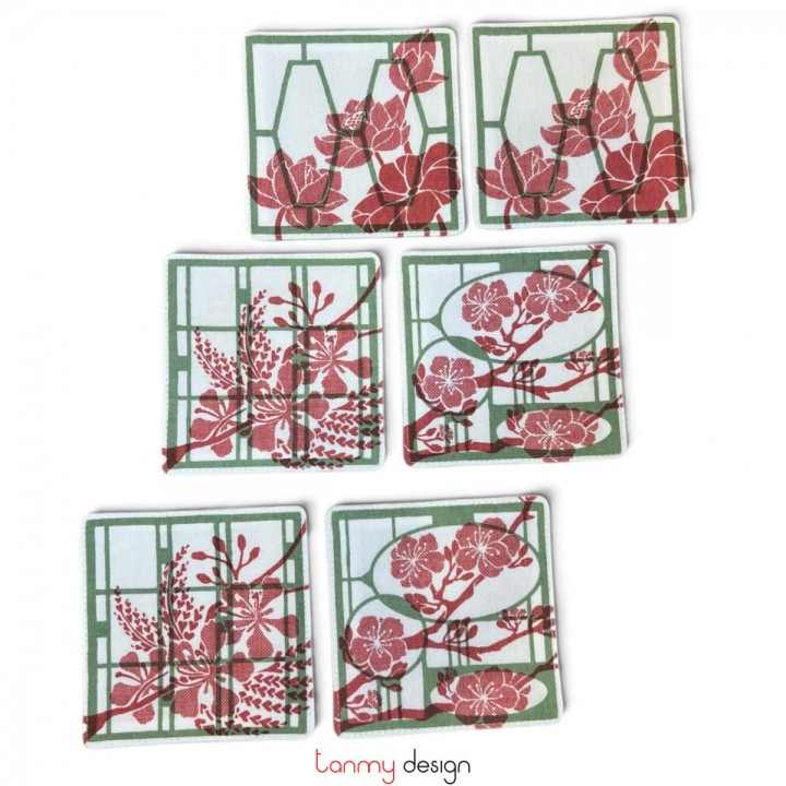 Set of 6 coasters printed with flower pattern ( different designs )